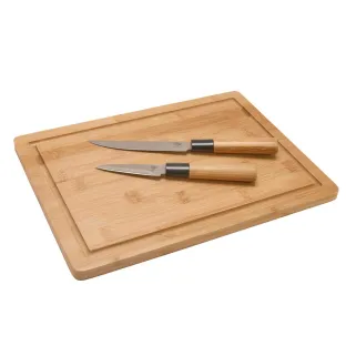 Planche à découper + 2 couteaux inox 3cr14 12,7cm et 7,6cm