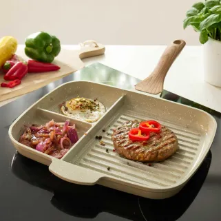 Poêle grill compartimentée céramique 31x24.5cm fonte alu 2mm