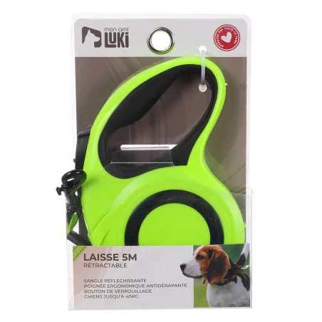 Laisse rétractable 5m sangle réfléchissante chien 40kg jaune Laisse rétractable 5m sangle réfléchissante chien 40kg jaune