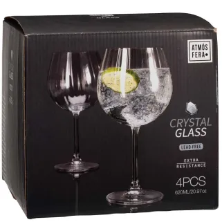Verre gin tonic cristal 620ml - Set 4 pièces 85x85x210mm
