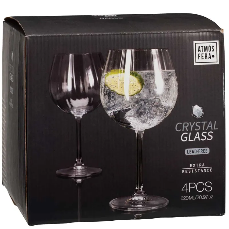 Verre gin tonic cristal 620ml - Set 4 pièces 85x85x210mm