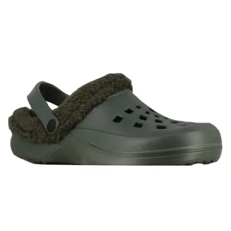 Sabots plastique fourrés kaki - Chaussures confort hiver