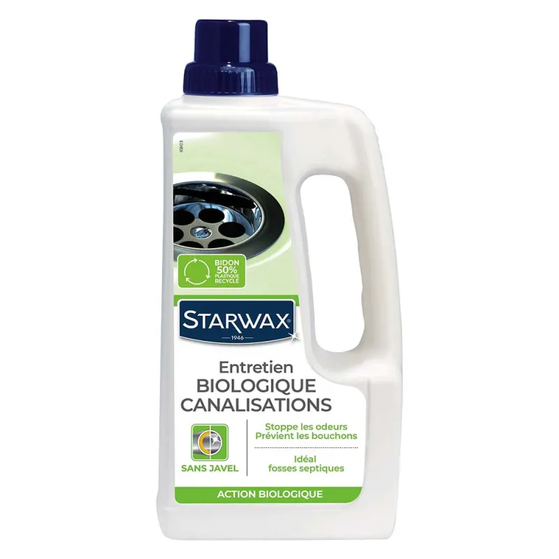 Découvrez notre Entretien biologique canalisations Starwax 1L qui dégrade naturellement les déchets organiques et élimine les od