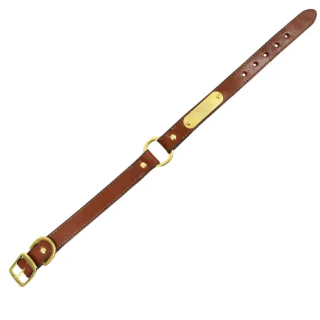 Collier à graver sur plaque laiton cuir noisette 4 tailles 
