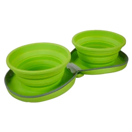 Double gamelle chien voyage rétractable silicone 700ml avec zip