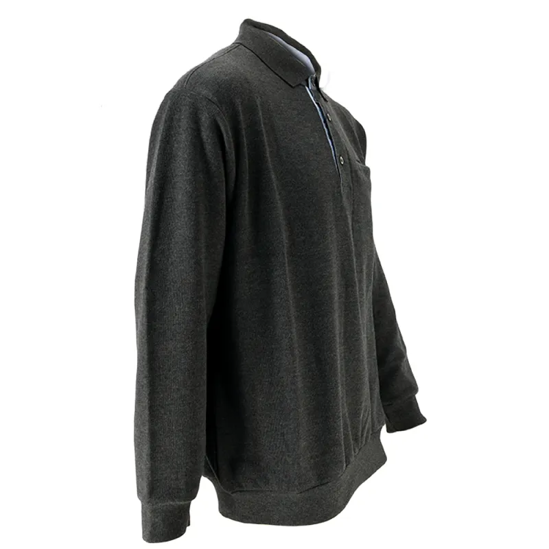 Pull Xeres coton polyester gris anthracite col bleu clair M à 3XL Pull Xeres coton polyester gris anthracite col bleu clair M à 3XL