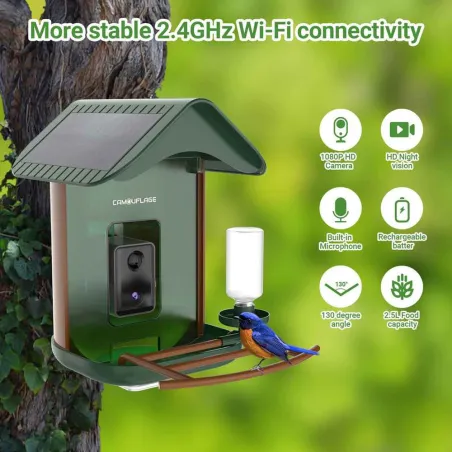 Nichoir connecté caméra IA Full-HD 48 Mpx détection oiseaux 194x215x315mm Nichoir connecté caméra IA Full-HD 48 Mpx détection oiseaux 194x215x315mm