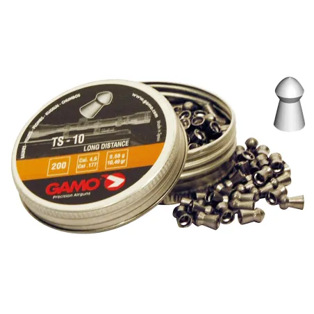 Boite de 200 Plombs TS10 tête pointue corps lisse cal 4,5mm