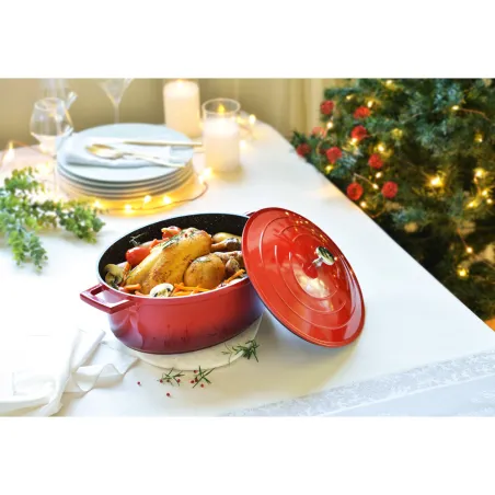 Cocotte en fonte rouge tous feux diamètre 34 capacité 5,3 L Cocotte en fonte rouge tous feux diamètre 34 capacité 5,3 L