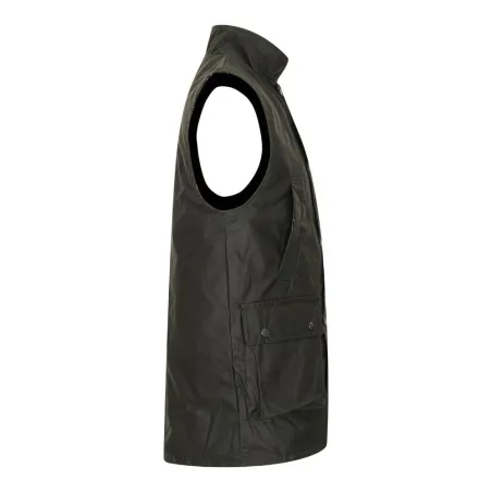 Gilet Winchester Vert Coton Ciré Imperméable 4 Poches Col Velours