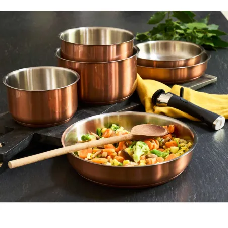 Set 3 poêles acier inox 20/24/26cm + manche amovible 496-816g