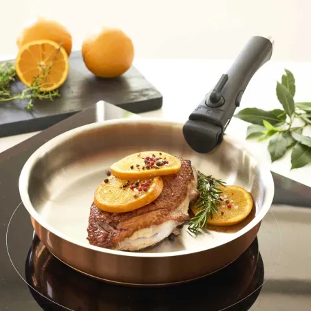 Set 3 poêles acier inox 20/24/26cm + manche amovible 496-816g