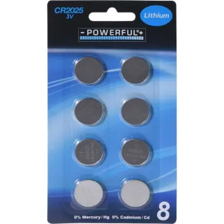 Lot de 8 piles bouton CR2025 | Lithium 3V longue durée