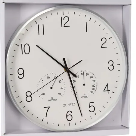 Horloge murale 3 cadrans aluminium | Heure, température & humidité