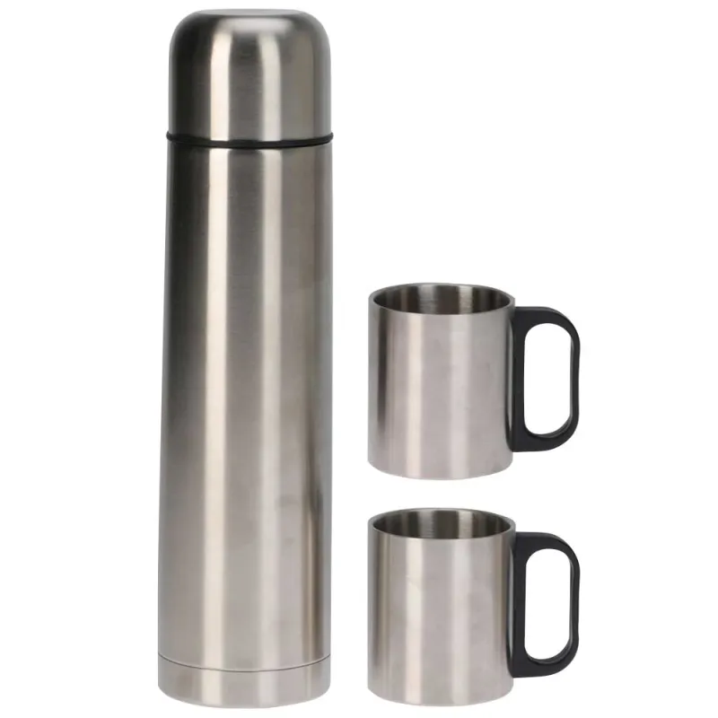 Bouteille isolante acier inox 1L 8x31,7cm + 2 tasses 180ml Bouteille isolante acier inox 1L 8x31,7cm + 2 tasses 180ml