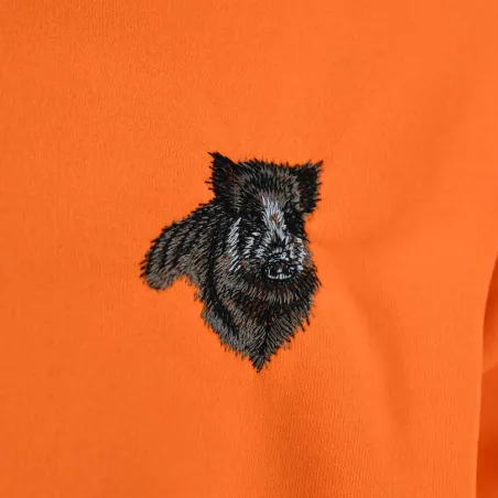 Sweat Orange Sanglier Treeland 100% Polyester Brodé Confortable Sweat Orange Sanglier Treeland 100% Polyester Brodé Confortable