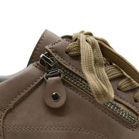 Baskets femme lacet fermeture éclair PU aspect cuir taupe 36 à 41