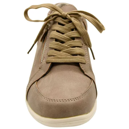 Baskets femme lacet fermeture éclair PU aspect cuir taupe 36 à 41