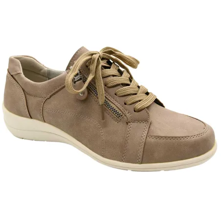 Baskets femme lacet fermeture éclair PU aspect cuir taupe 36 à 41