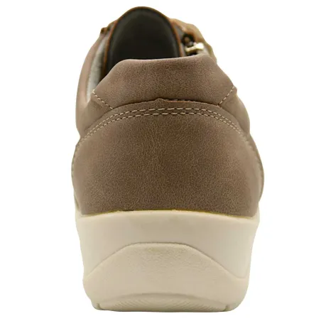 Baskets femme lacet fermeture éclair PU aspect cuir taupe 36 à 41