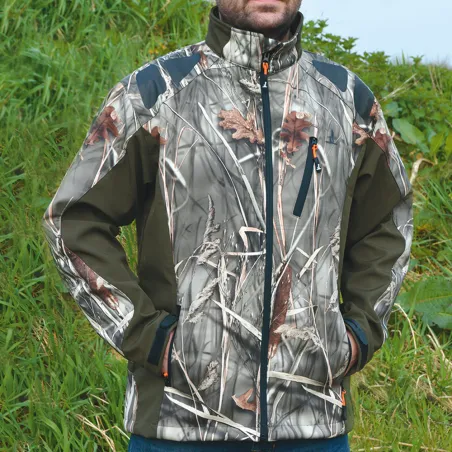 Blouson chasse softshell 4 poches polyester camo kaki S à 3XL Blouson chasse softshell 4 poches polyester camo kaki S à 3XL