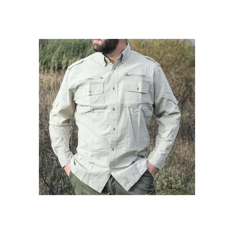 Chemise Authentic multipoches boutons coton beige S à 3XL Chemise Authentic multipoches boutons coton beige S à 3XL