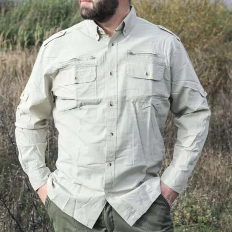 Chemise Authentic multipoches boutons coton beige S à 3XL