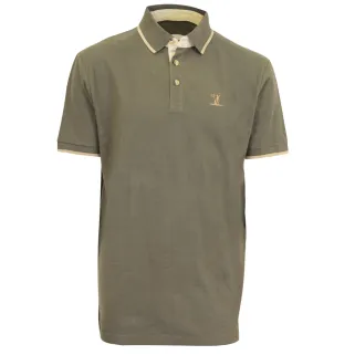 Polo brodé sanglier manches courtes coton piqué kaki S à 3XL