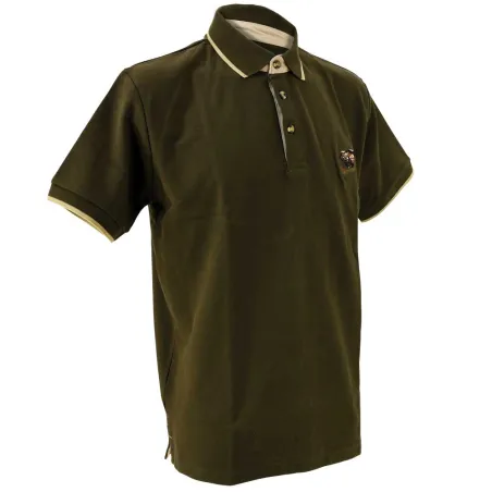 Polo brodé sanglier manches courtes coton piqué kaki S à 3XL Polo brodé sanglier manches courtes coton piqué kaki S à 3XL