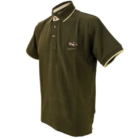 Polo brodé sanglier manches courtes coton piqué kaki S à 3XL Polo brodé sanglier manches courtes coton piqué kaki S à 3XL