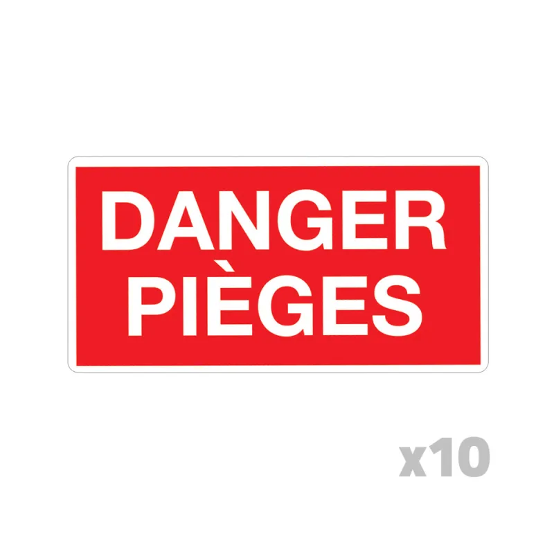 Lot de 10 Panneaux DANGER PIÈGES Akilux 26x20cm