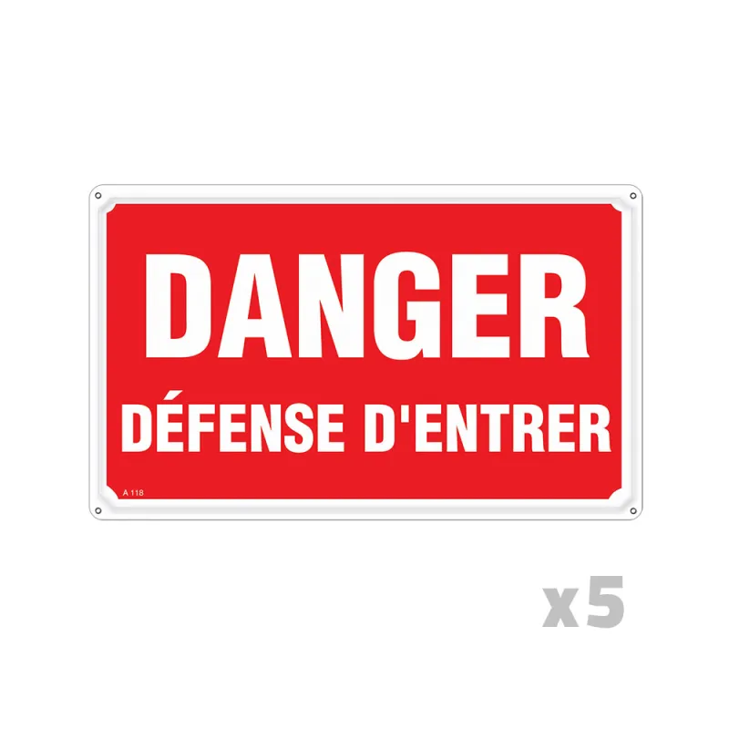 Lot de 5 Panneaux DANGER DÉFENSE D'ENTRER Alu 30X20cm Lot de 5 Panneaux DANGER DÉFENSE D'ENTRER Alu 30X20cm