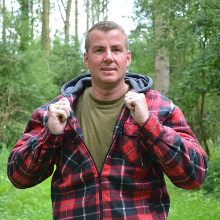 Chemise polaire à capuche 4 poches sherpa marron/rouge M à 3XL