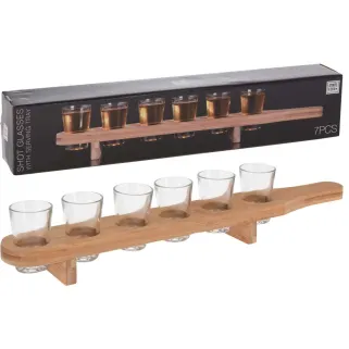 Set 6 verres à shot 40 ml avec planche bambou élégante