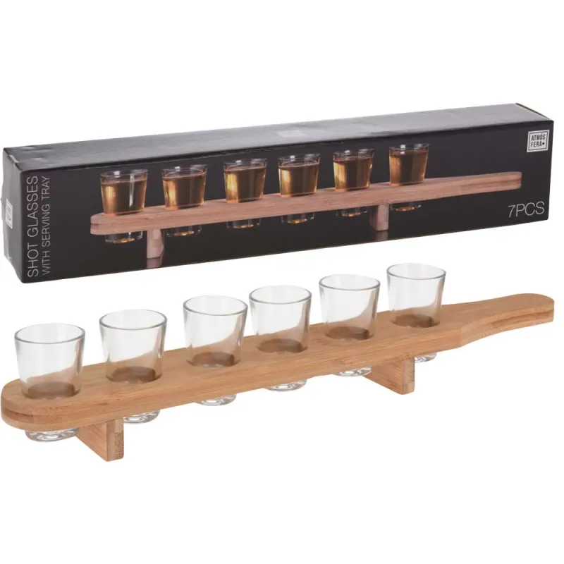 Set 6 verres à shot 40 ml avec planche bambou élégante