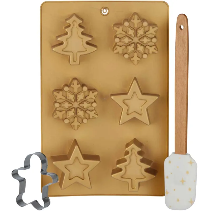 Moule Gâteau Silicone 255x160mm + Spatule 26cm Noël Inox