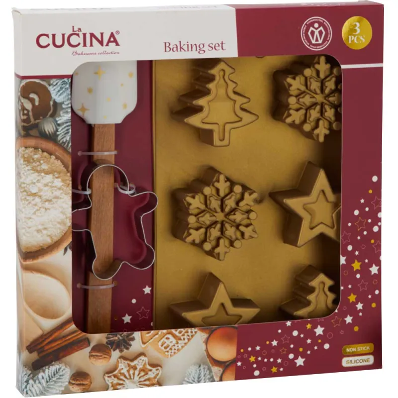 Moule Gâteau Silicone 255x160mm + Spatule 26cm Noël Inox