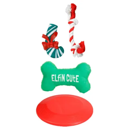 Lot 4 Jouets Noël Chien Peluche Pain d'Épice Corde Disque Vol