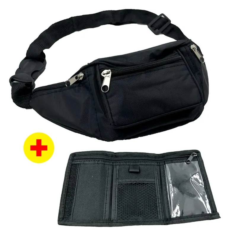 Ensemble portefeuille sac banane polyester noir 290x100x60mm Ensemble portefeuille sac banane polyester noir 290x100x60mm