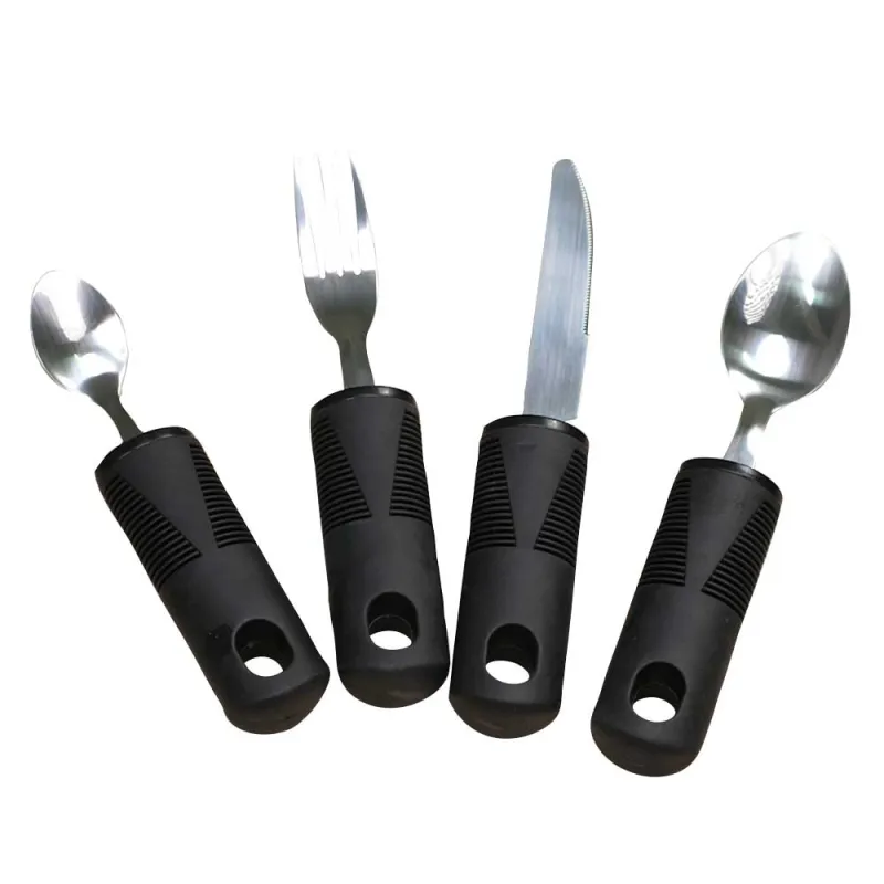 Couverts ergonomiques senior manche épais plastique - Set 4 pièces