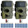 Lot de 2 caméras chasse 12 MP camouflage LEDs invisibles + 16 piles + 2 cartes SD