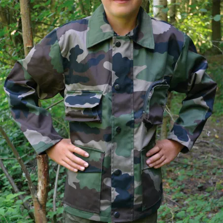 Veste chasse fermeture glissière coton polyester camo 6 à 16 ans
