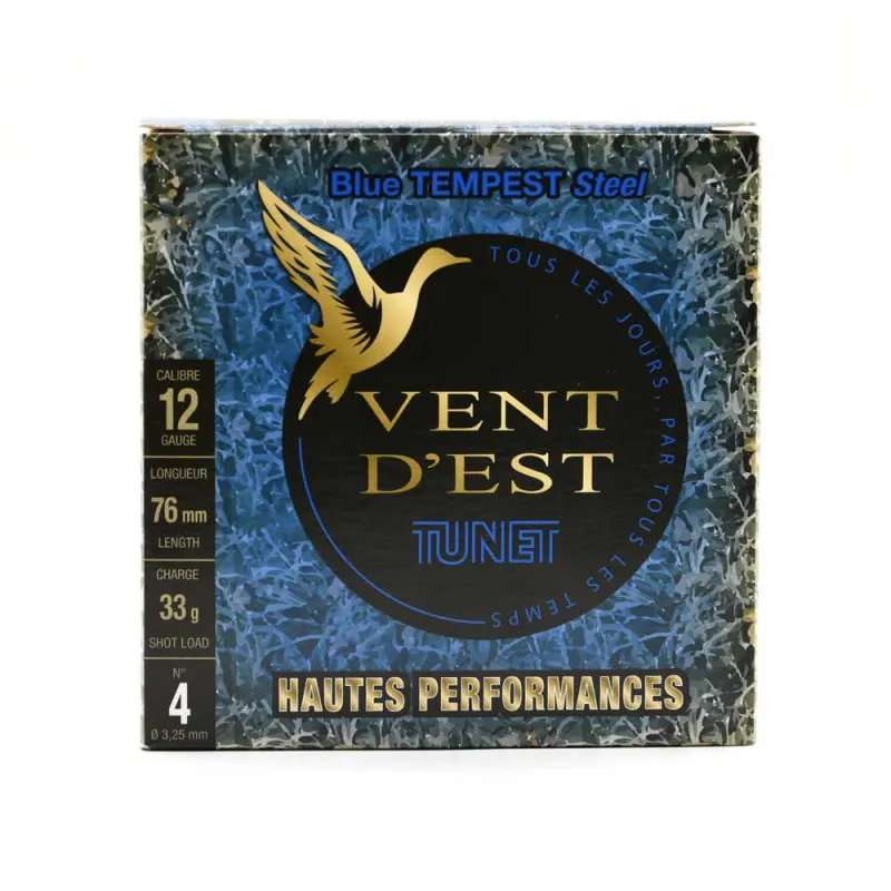25 cartouches acier Cal. 12/76 vent d'est blue tempest 33g