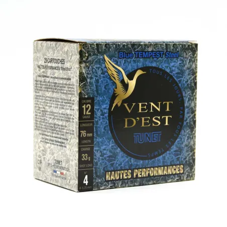 25 cartouches acier Cal. 12/76 vent d'est blue tempest 33g