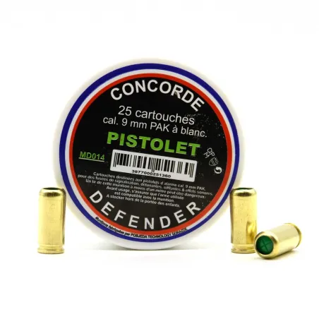 Boîte de 25 cartouches à blanc pistolets d'alarme calibre 9mm PAK