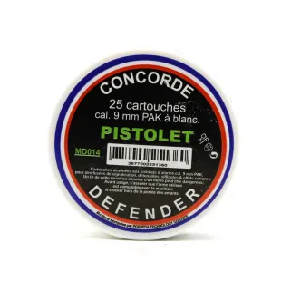 Boîte de 25 cartouches à blanc pistolets d'alarme calibre 9mm PAK