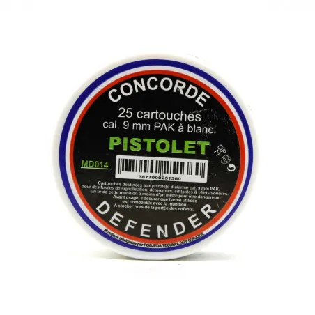 Boîte de 25 cartouches à blanc pistolets d'alarme calibre 9mm PAK