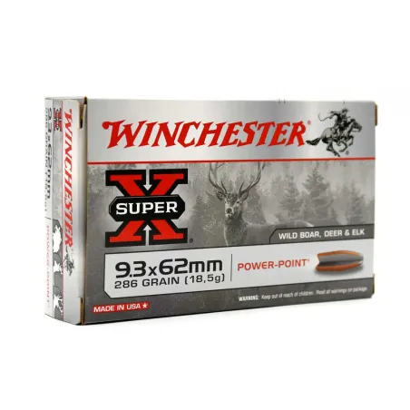 Boite de 20 Balles Power-point Super X pointe molle plomb 9.3x62 