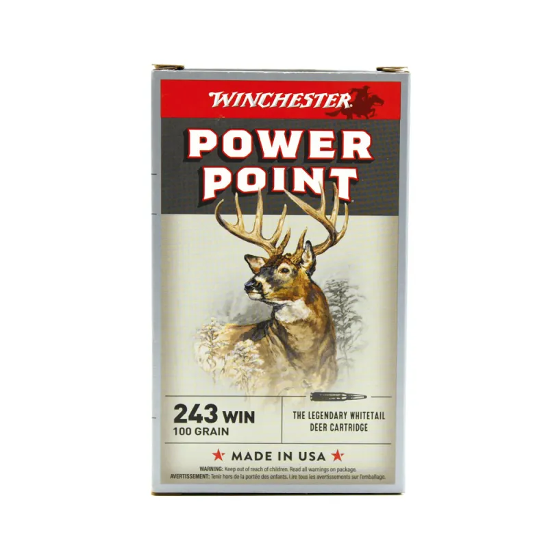 Boite de 20 Balles Power-point Super X pointe molle plomb 243 win