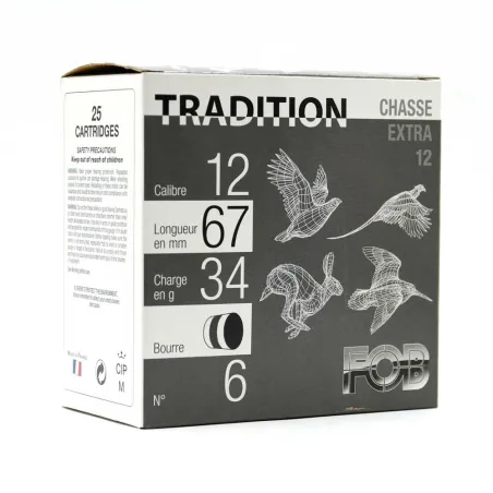 Boîte de 25 cartouches Tradition bourre jupe 12 BG 34g pb6